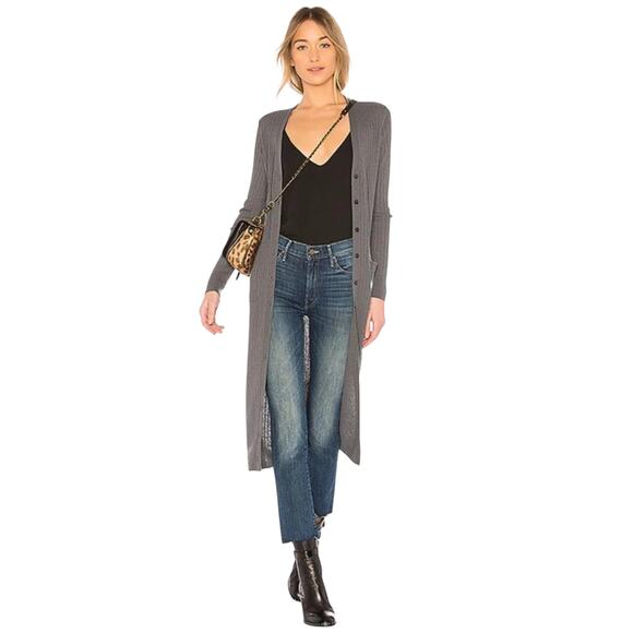 Vince Shadow Gray Cashmere Ribbed Duster Longline Midi Cardigan Sweater - Picture 2 of 12